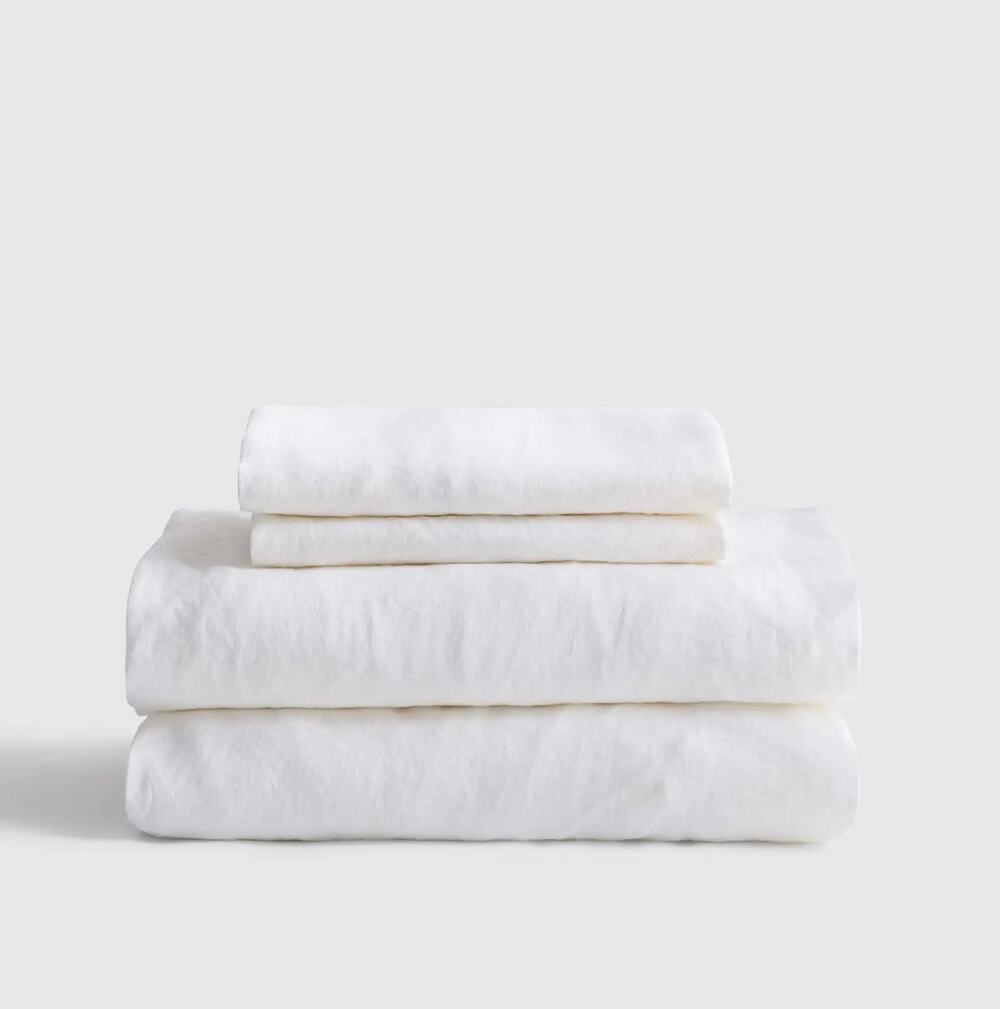 Quince European Linen 4 piece Sheet Set king White NWT